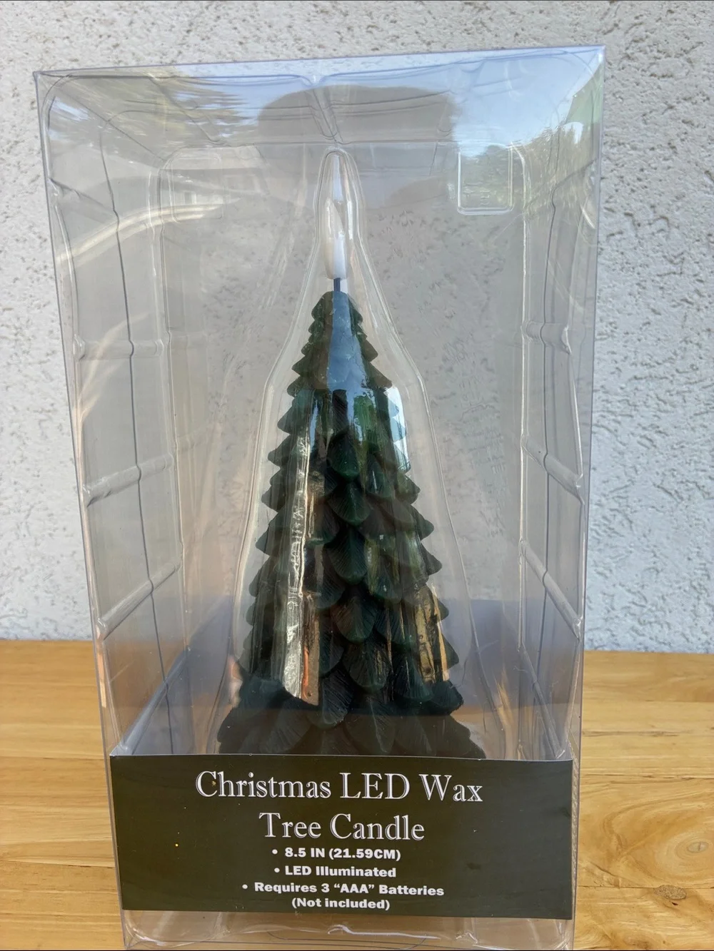 Christmas LED Wax Green Tree Candle 8.5 inches